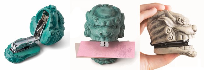 獅噛ステープラー、孔雀明王羽根ペン風キャップ、ペタペタもち邪