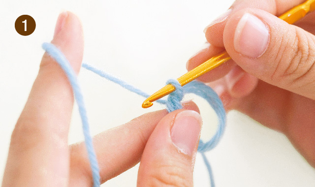 玉編みを編んでみよう（中長編み3目）「わ」の作り目から始める方法　手順①