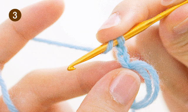玉編みを編んでみよう（中長編み3目）「わ」の作り目から始める方法　手順③