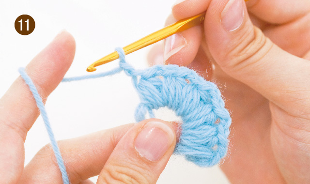 玉編みを編んでみよう（中長編み3目）「わ」の作り目から始める方法　手順11