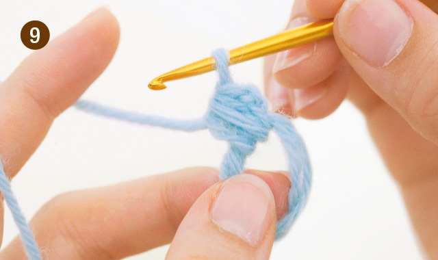 玉編みを編んでみよう（中長編み3目）「わ」の作り目から始める方法　手順⑨