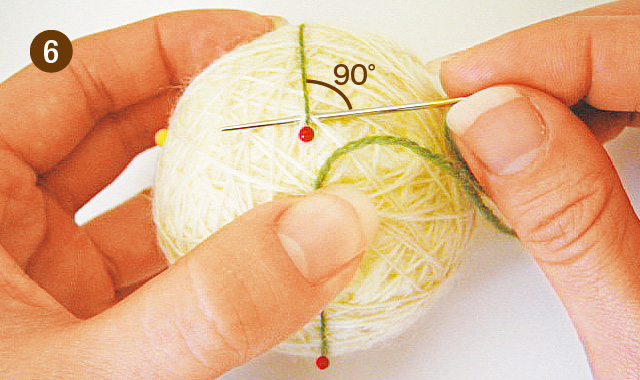 手まりの作り方　地割り糸のかがり方　手順⑥