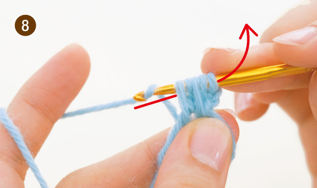 玉編みを編んでみよう（中長編み3目）「わ」の作り目から始める方法　手順⑧