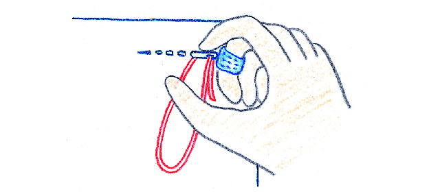 指ぬきの使い方　針が布の表に出ているとき