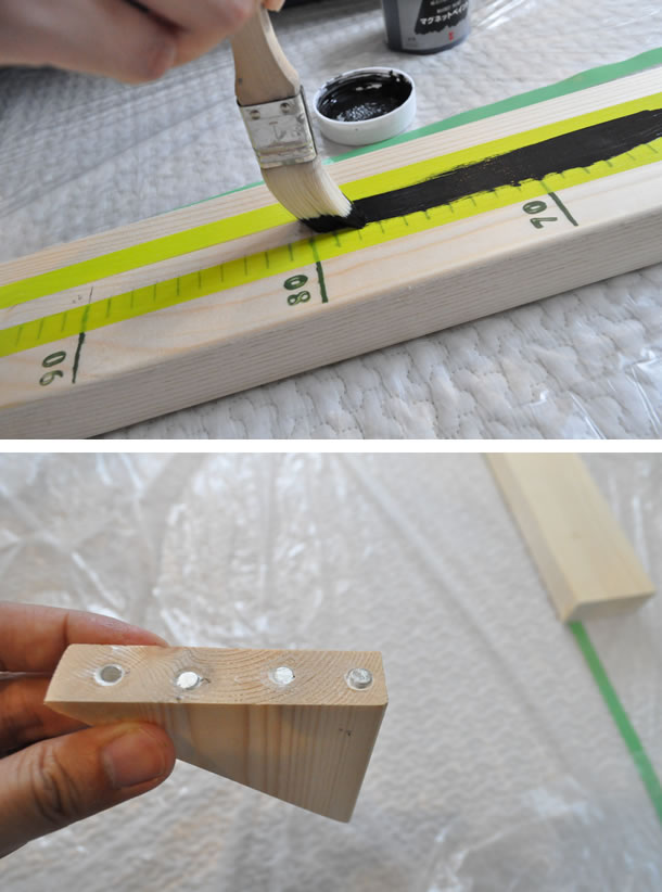 身長を測る時に頭に置く板にはマグネットを付けました