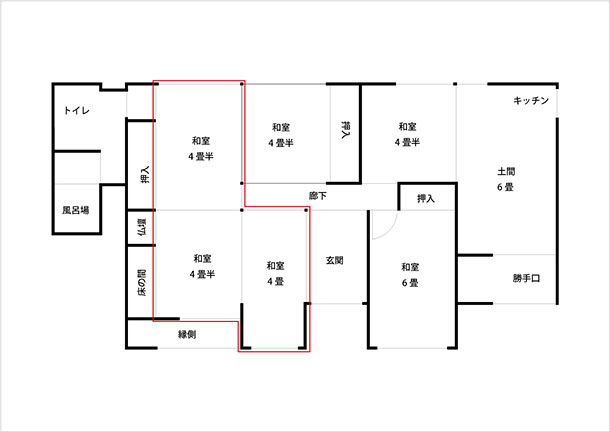 間取り図で見てみると、リビングは和室3部屋をひとつにして広い空間にしたいと思います。