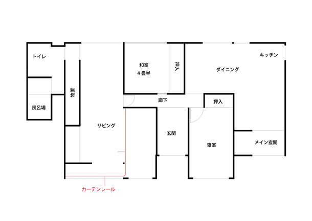 そのカーテンレールをどのように付けるかというと、下の図のように付けます