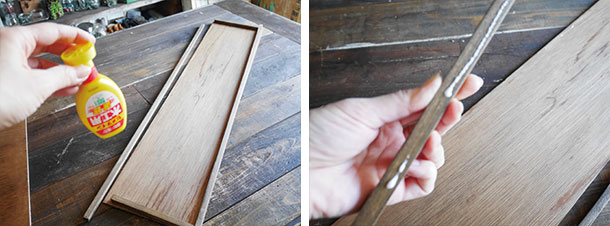 扉用のベニヤ板に角材を木工用接着剤で貼ります