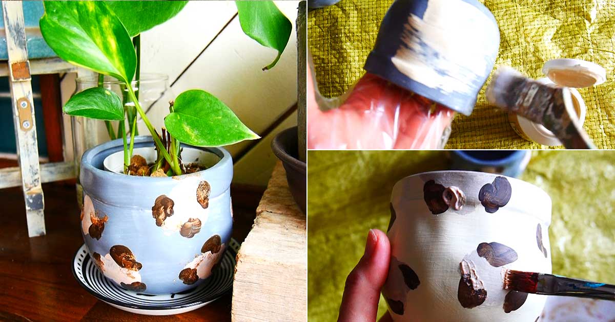連載】100円ショップのコンクリート風植木鉢にレオパード柄を描いて