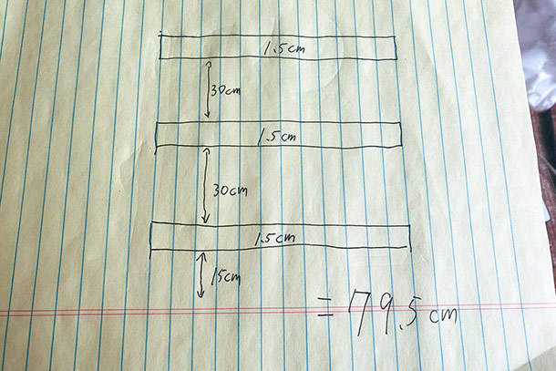 使うL字棚受けの横幅が3cmなので、こちらも3cmでカットします
