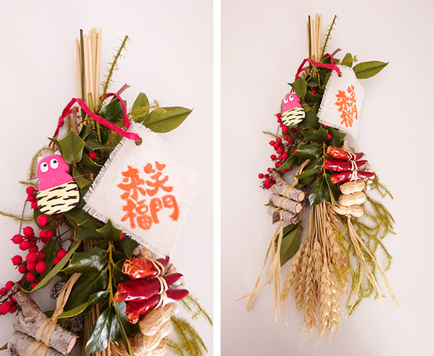 鬼や生地のあしらいもワイヤーで留めていきます