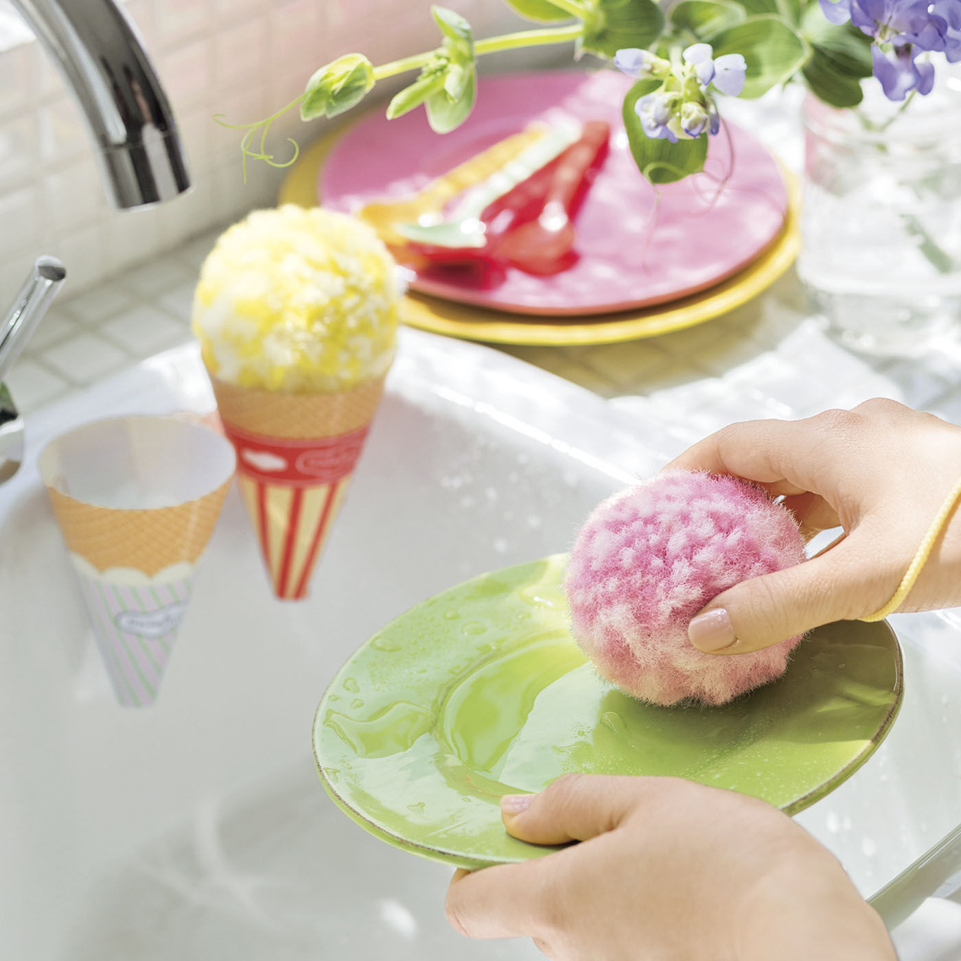 WEB限定お買い得商品|ガラフル　I LOVE アイスクリームスポンジ|キッチンがぱっと明るく！　お皿洗いもはかどる♪