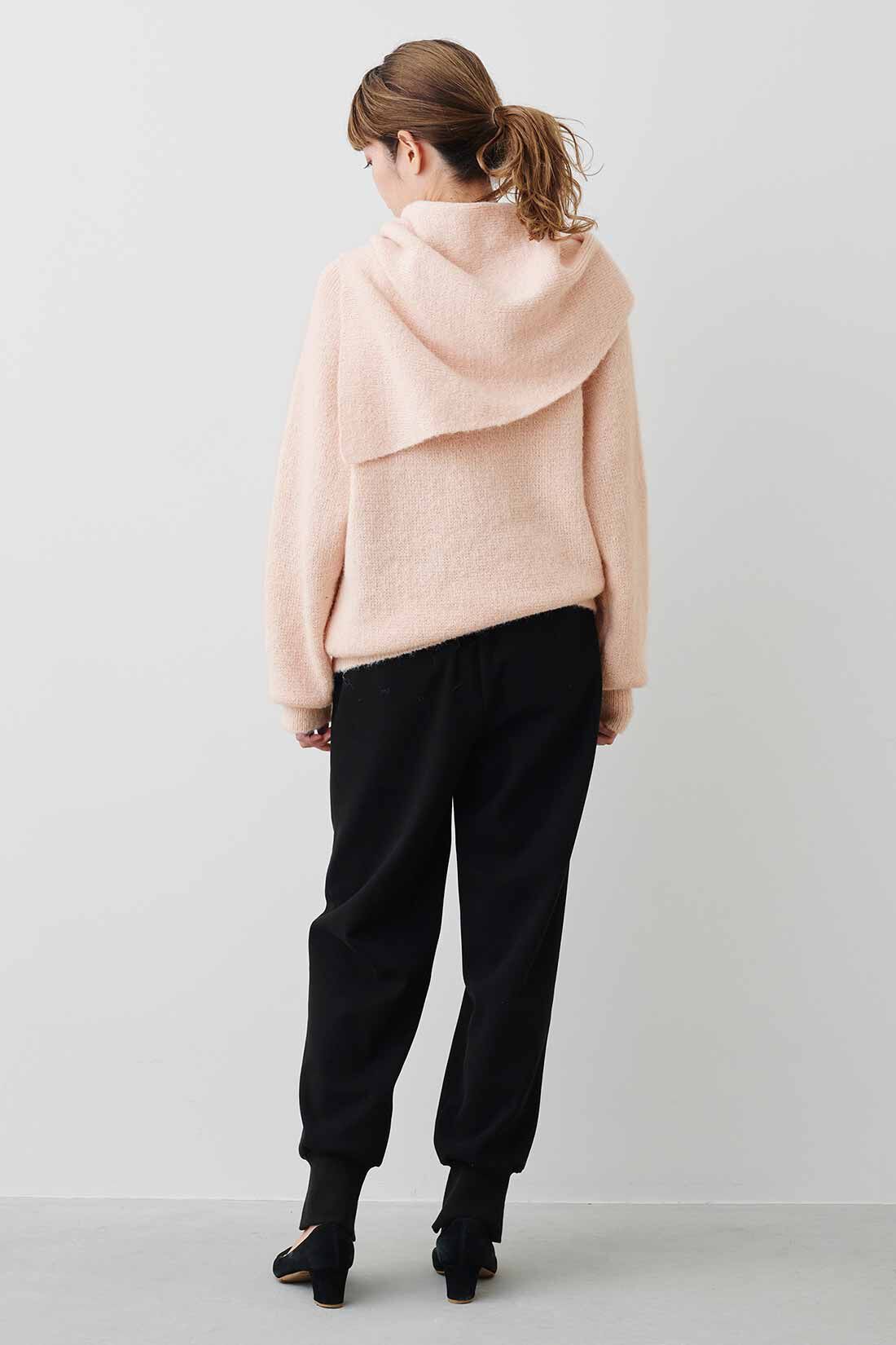 WEB限定お買い得商品|MEDE19F　肩巻きニットトップスセット〈ペールピンク〉|モデル身長：163cm　着用サイズ：M