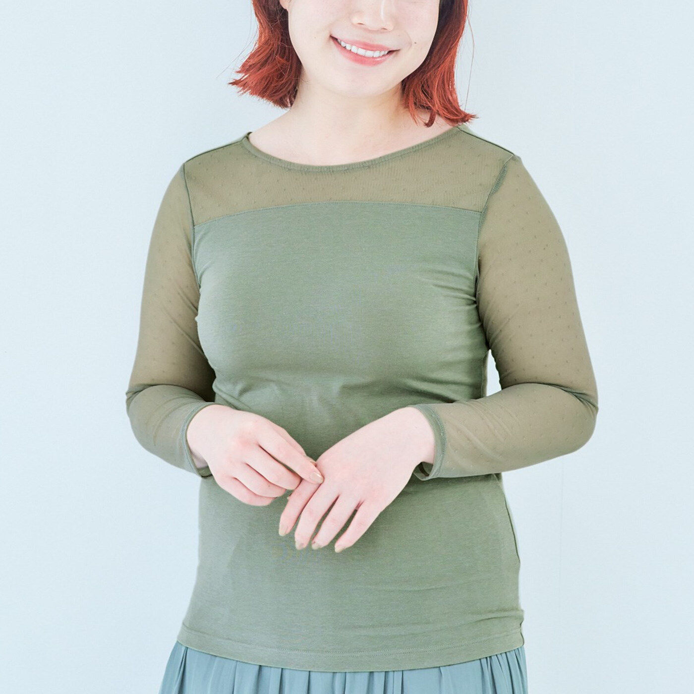 WEB限定お買い得商品|透け感トップスが決まる！ ヴェールをまとって着映える前後で2-WAYインナー〈オーキッド〉|サイズ展開豊富なこちらのアイテムをプラスサイズモデルさんに着用してもらいました。　※お届けするカラーとは異なります。