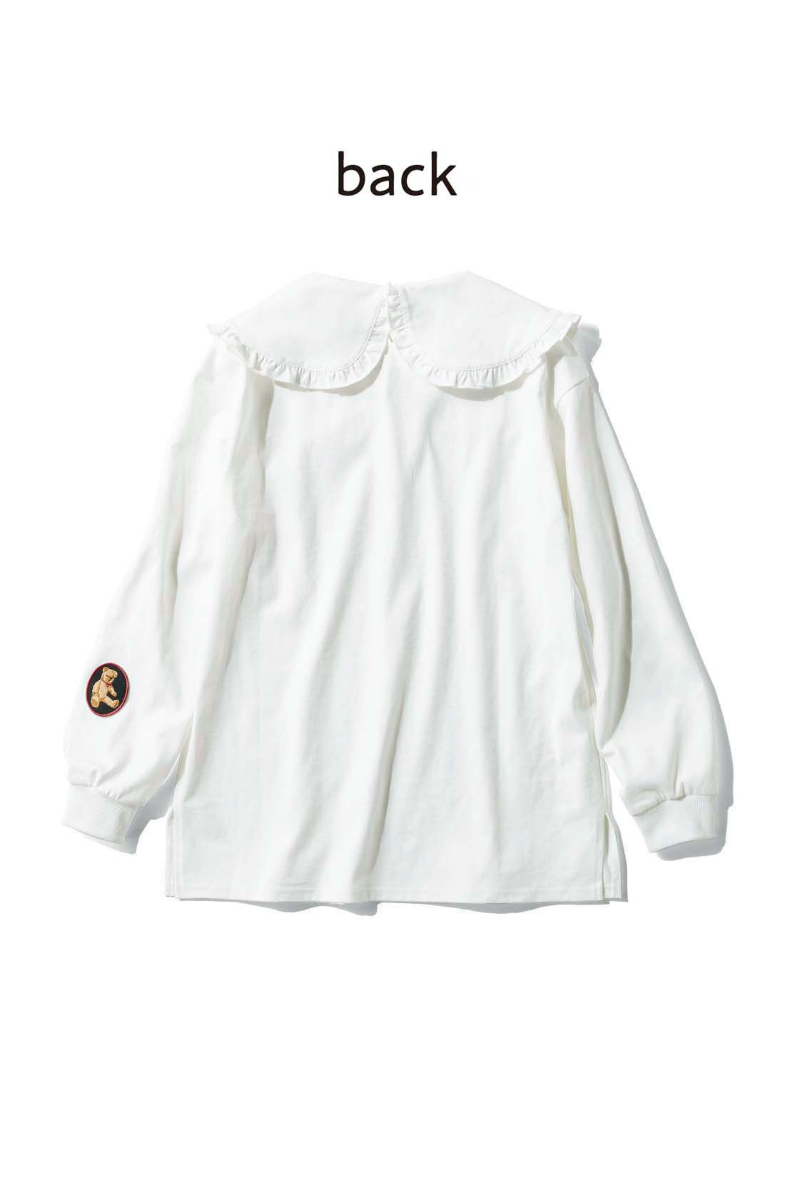 Real Stock|Tシャツ素材でつくったフリル衿のワッペントップス〈ホワイト〉