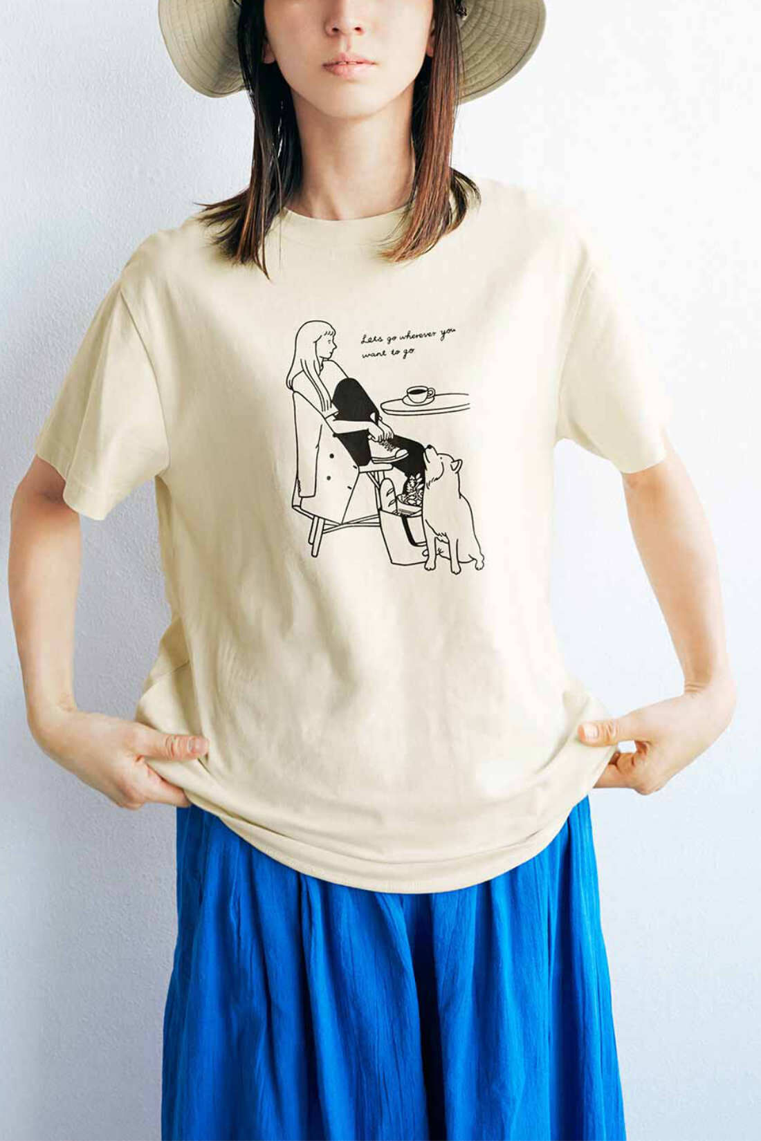 Real Stock|THREE FIFTY STANDARD×SHOKO TAKAHASHIコラボ Girl ＆ Dog　Tシャツ〈ライトベージュ〉