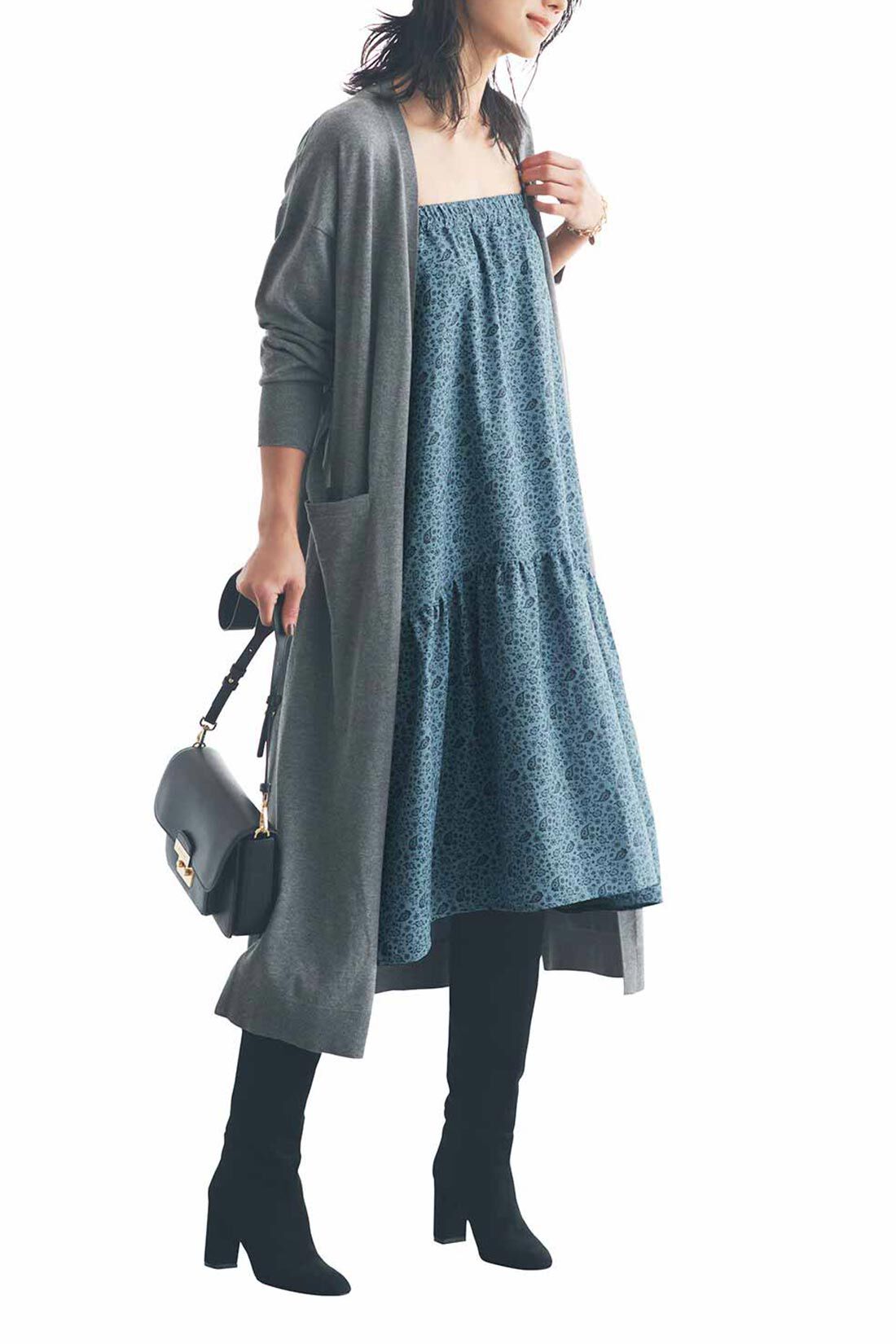 Real Stock|IEDIT[イディット]　福田麻琴さんコラボ 着まわし力抜群の2-WAYスカート〈グレイッシュブルー〉|キャミワンピとしても着られます。