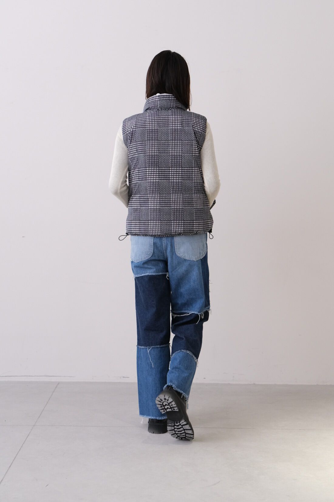 Real Stock|MEDE19F 〈SELECT〉　【GERRY】 REVERSIBLE VEST|1 cream×glen check　モデル身長：168cm