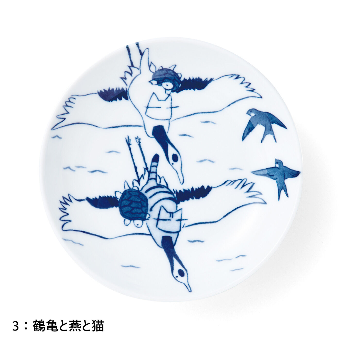 Real Stock|日本画家 久保智昭さんとつくった　猫と縁起物の染付風のお皿|〈鶴亀と燕と猫〉