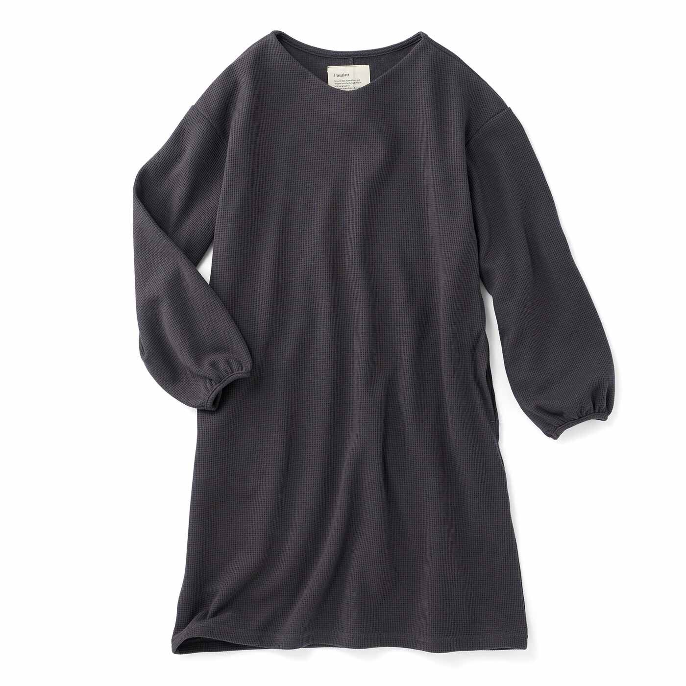realstock [リアルストック]（Express BOX）|フラウグラット　伸びやからくちん♪ 大人のきれいめワッフル裏起毛チュニック〈チャコールグレー〉|〈チャコールグレー〉