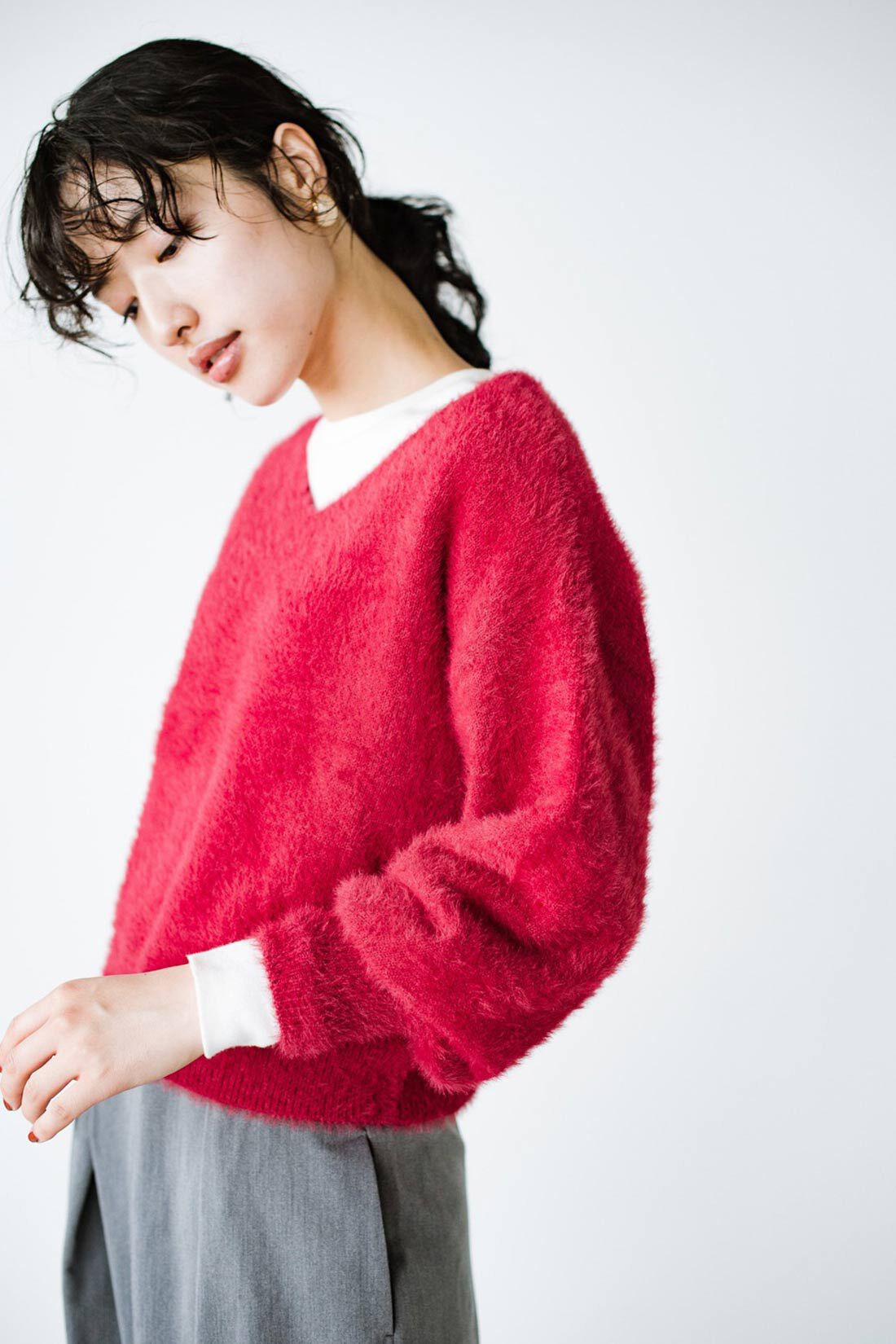 realstock [リアルストック]（Express BOX）|ｈａｃｏ！ 心までふわふわあったかい 女っぽＶネックニット〈レッド〉