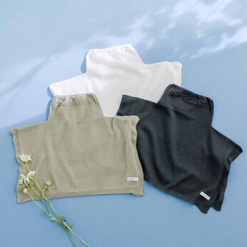 Real Stock | Ｌ＋肌側シルクの透かし編シアー付けハイネック