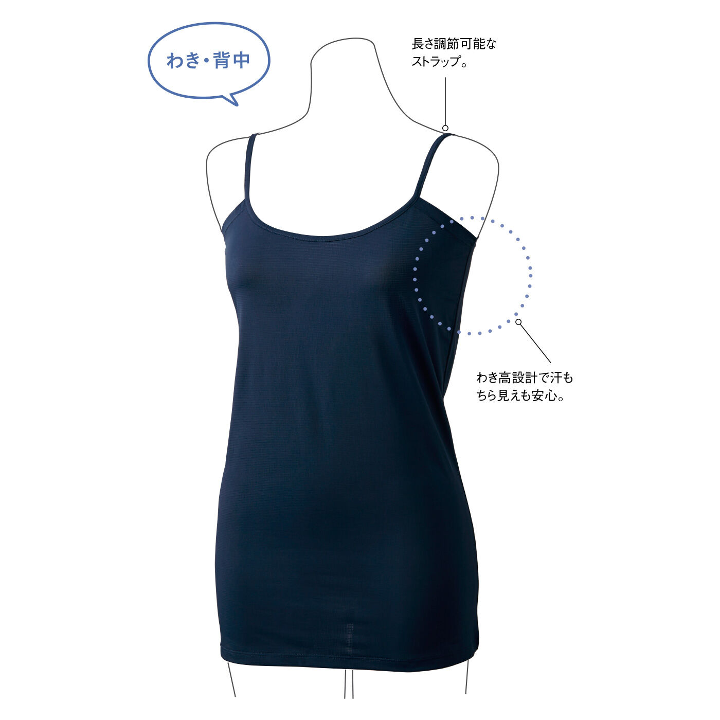 realstock [リアルストック]（Express BOX）|汗さらりと透けカバーがかなう 吸汗速乾 繊細メッシュキャミソール〈ダークネイビー〉