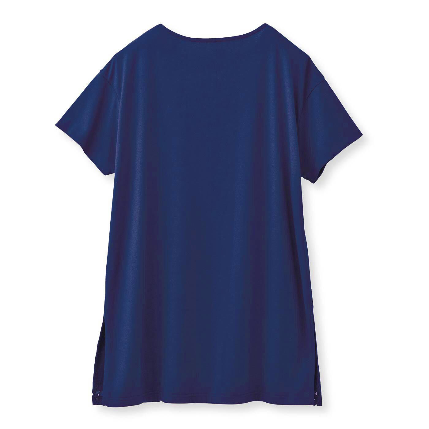 フラウグラット すとんと着るだけで華やか♪ 大人のコットンレース＆Ｔシャツ素材のドッキングチュニック〈ブルー〉｜チュニック｜ワンピース・チュニック ｜レディースファッション｜レディースファッション・雑貨のアウトレット通販｜Real Stock