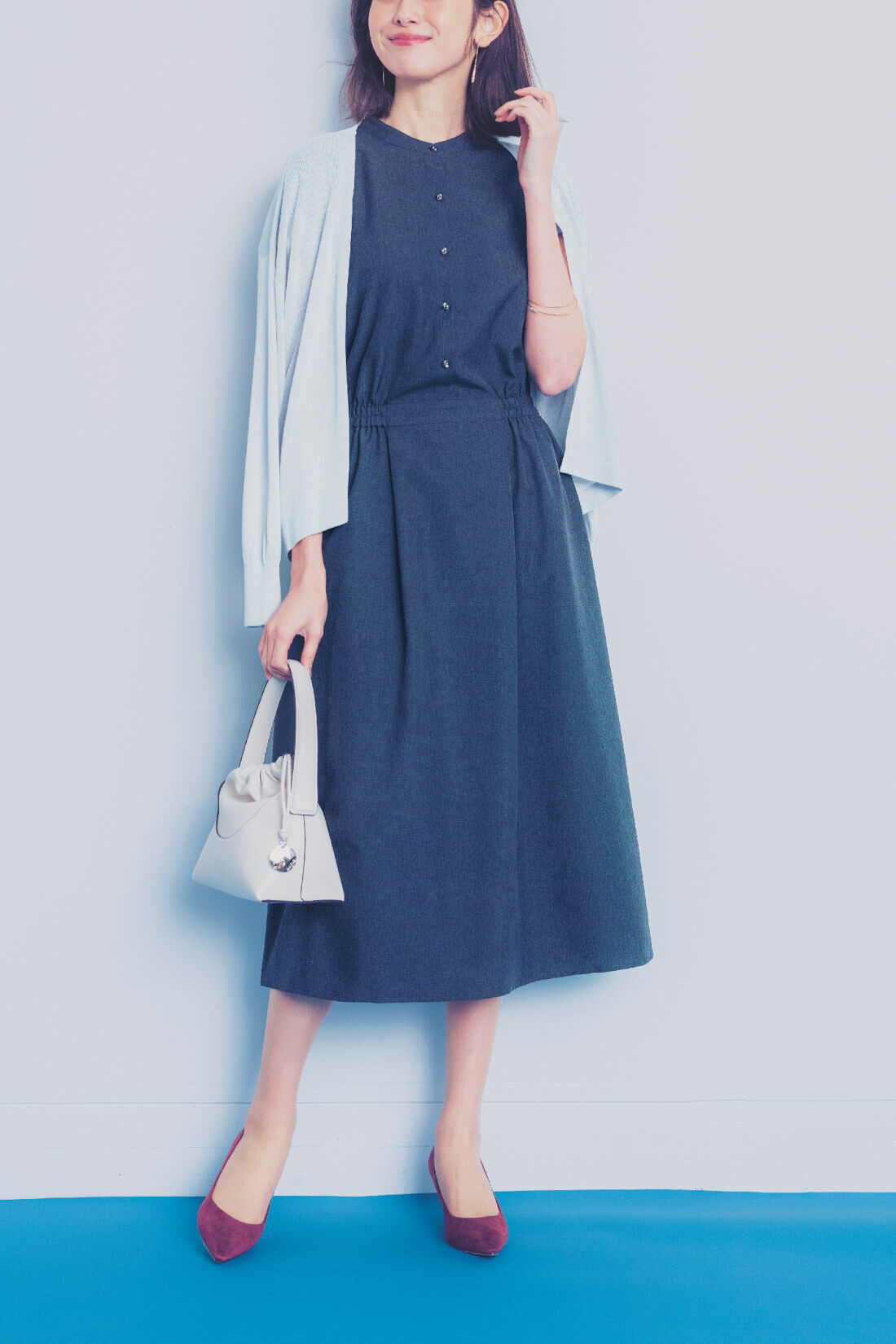 ＤＲＥＣＯ　バンドカラーワンピ―ス〈グレー〉