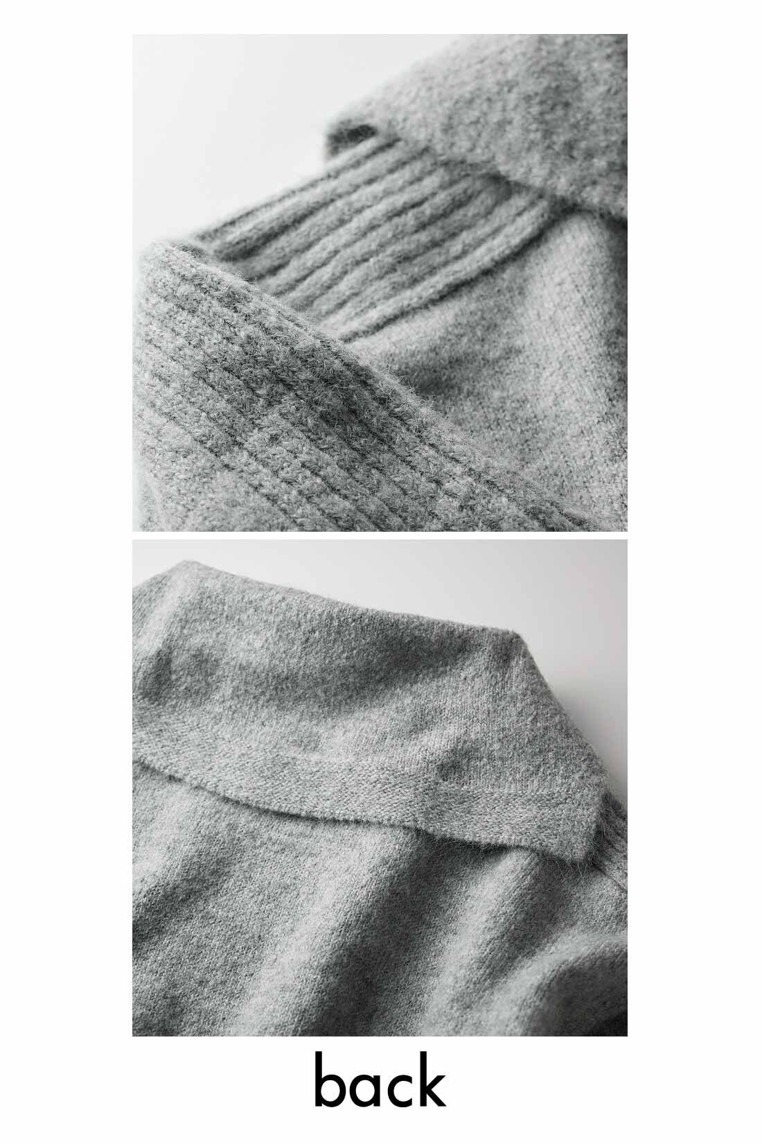 Real Stock|IEDIT[イディット]　マシンウォッシャブルのウール混素材がうれしい 編み柄がアクセントになったセーラーカラーニット〈ネイビー〉|肩から袖山はリブに、セーラーの端は編み地を切り換えています。　※お届けするカラーとは異なります。