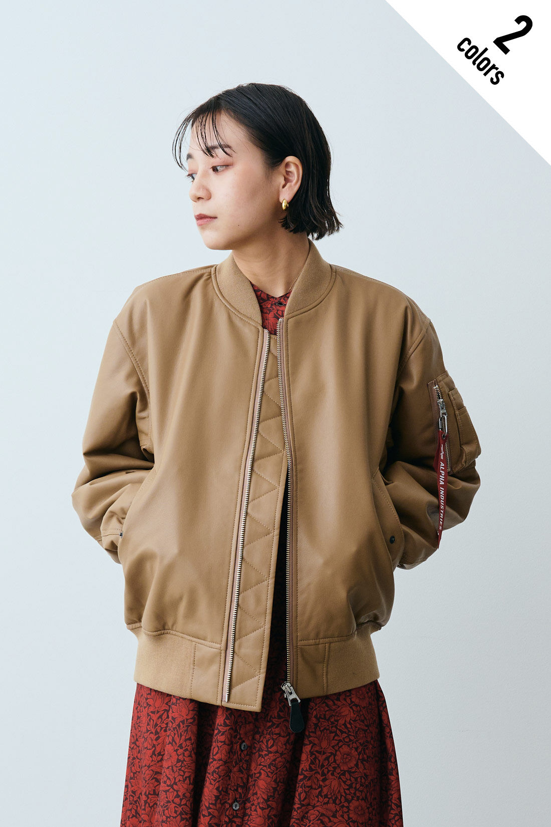 Real Stock|MEDE19F 〈SELECT〉【Alpha Industries】フェイクレザー MA-1|2.ベージュ