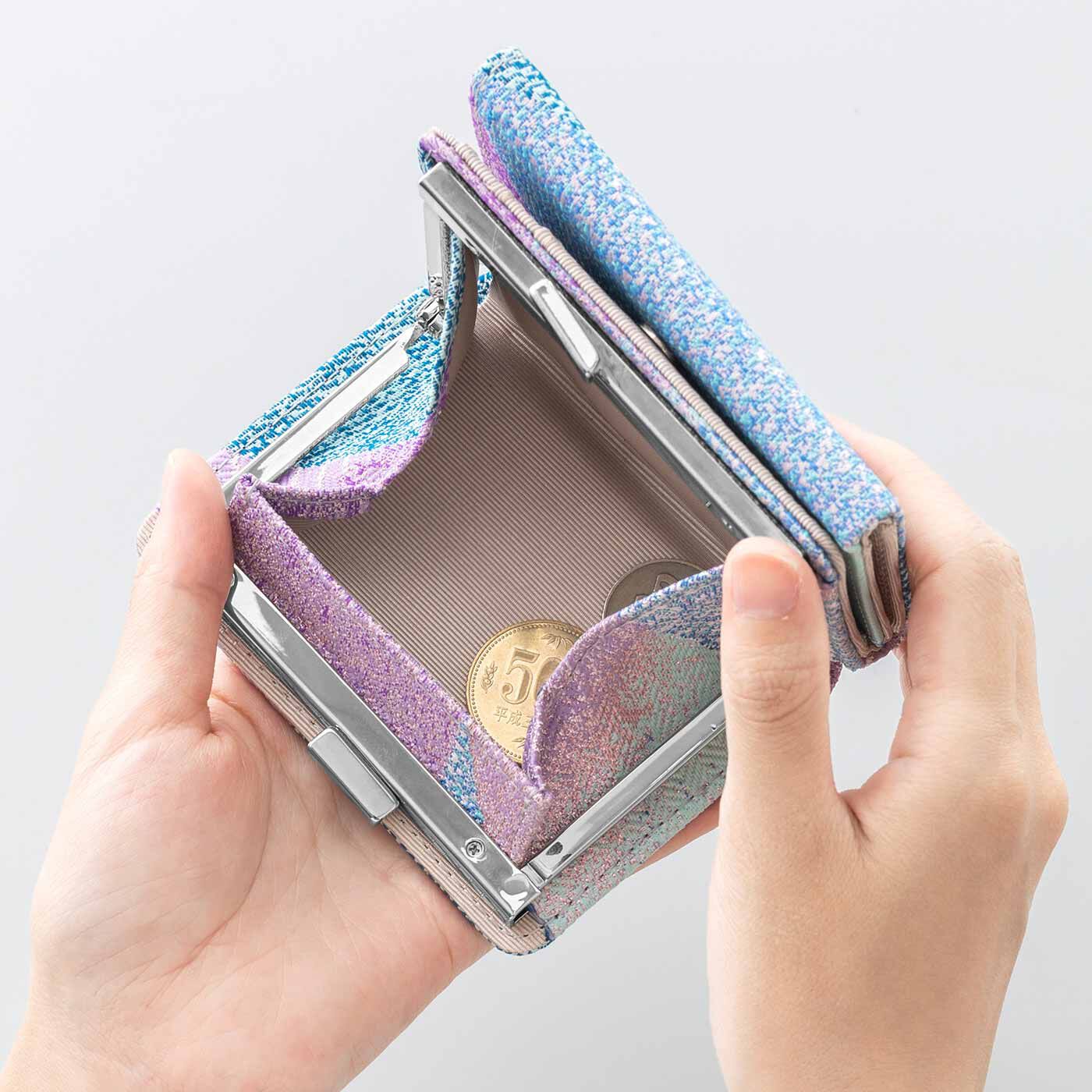 Real Stock|特別な西陣織の生地で作った 三つ折りがま口ミニ財布|がばっと開いて使いやすいがま口コインケース。