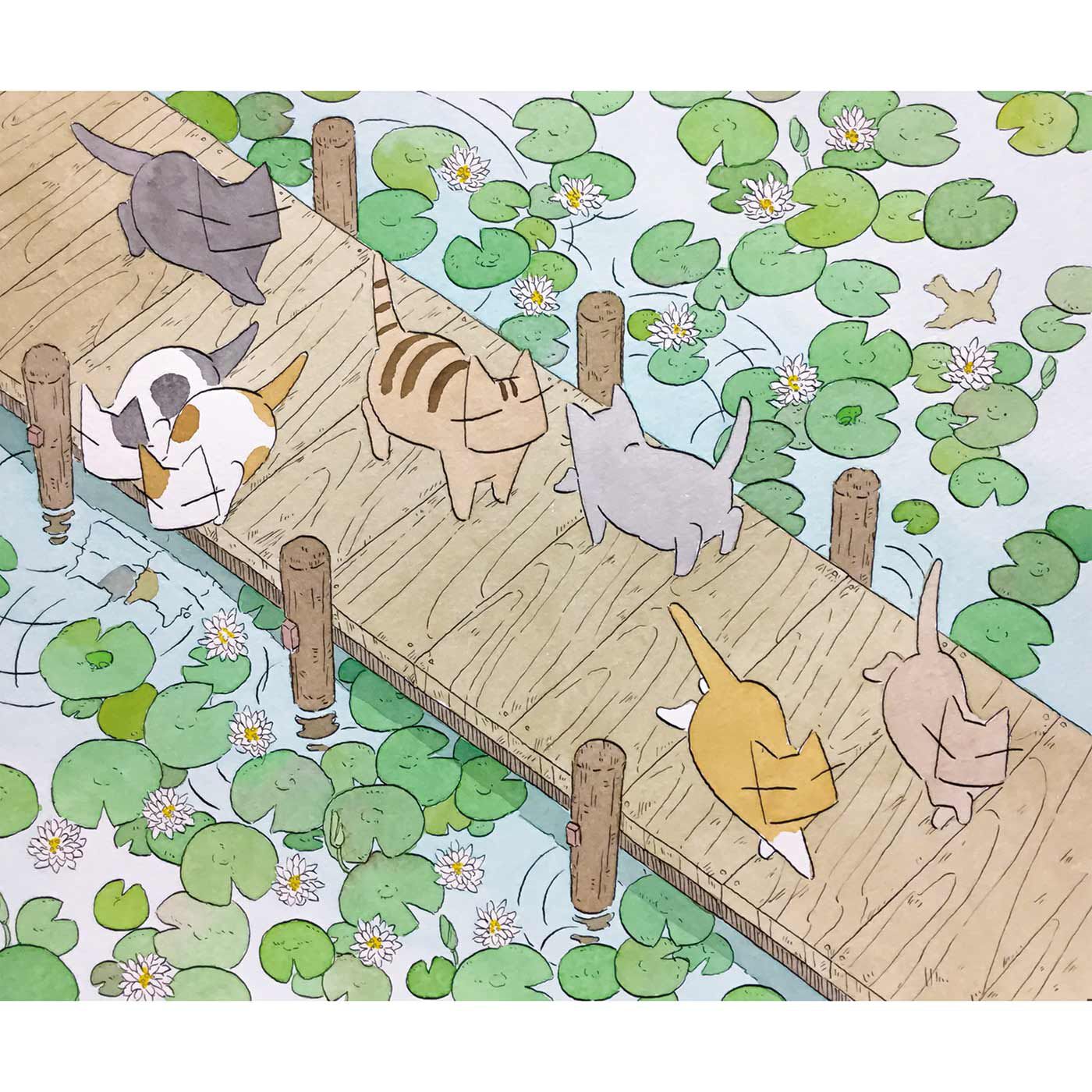 Real Stock|日本画家久保智昭さんとつくった　猫とお花の季節のクリアファイルセット|タイプ6：睡蓮の池と猫