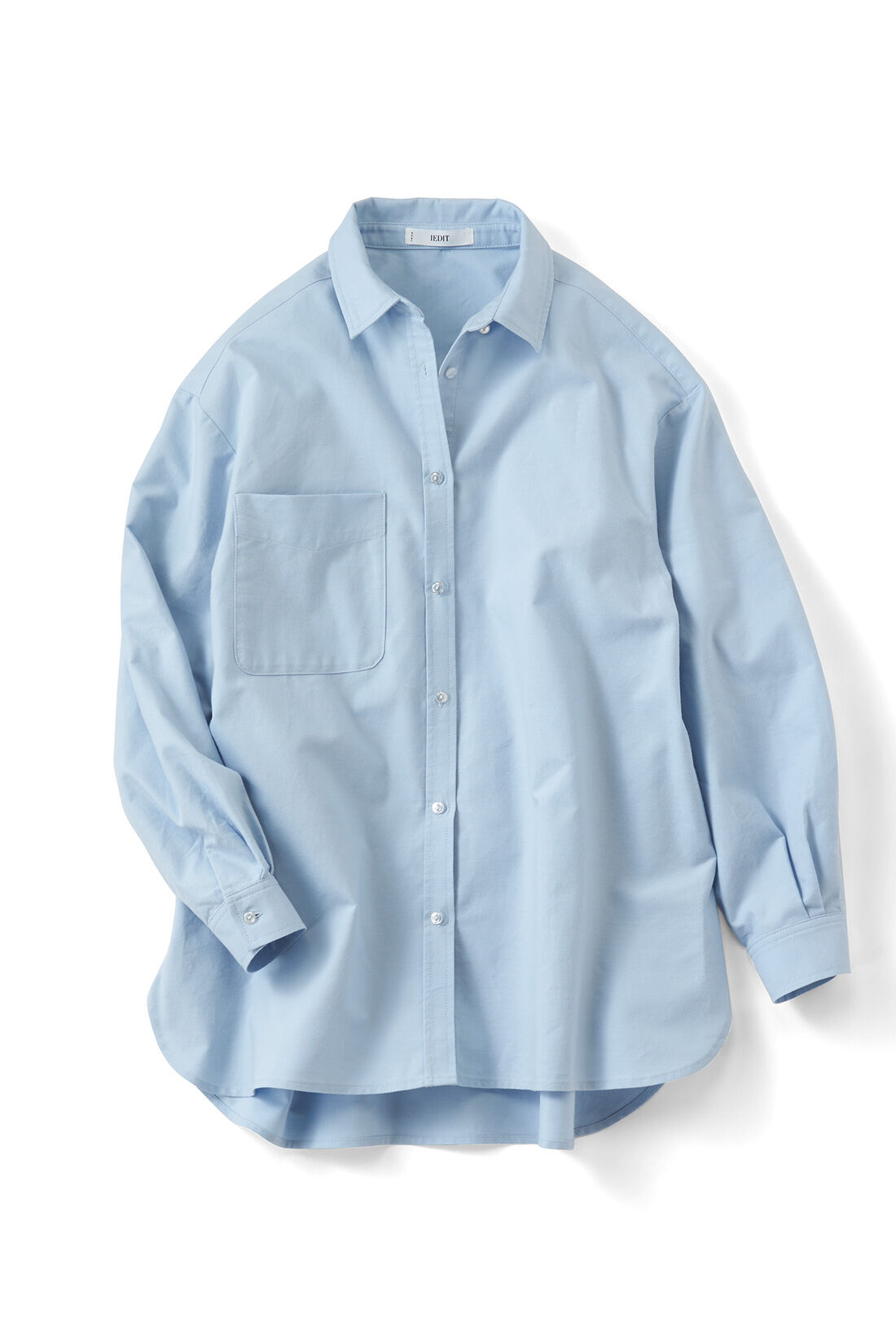 Real Stock|IEDIT[イディット]　バックフレアーデザインがきいた　オックスフォード素材のこなれ見えシャツ〈ブルー〉|ブルー