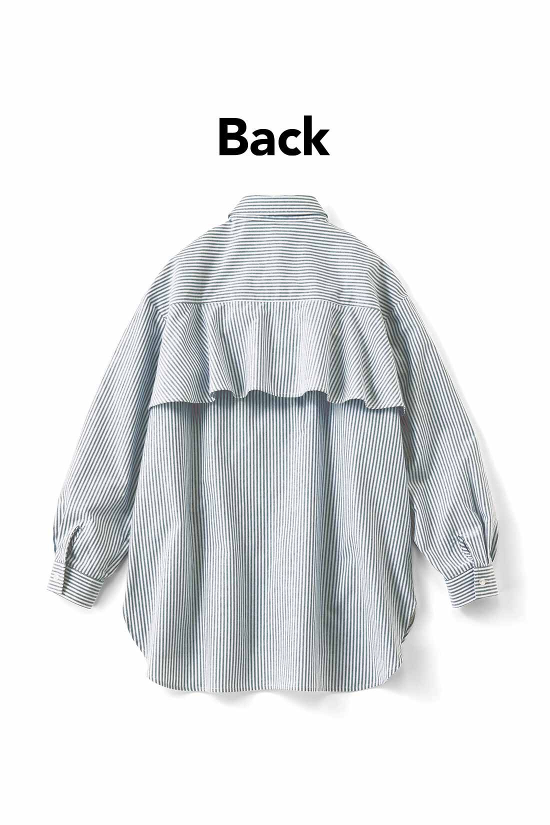 Real Stock|IEDIT[イディット]　バックフレアーデザインがきいた　オックスフォード素材のこなれ見えシャツ〈グレー〉|バックフレアーで後ろ姿に女らしさをプラス。