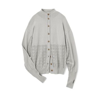 Real Stock | ｅｌ透かし編み部分ＵＶ綿ハイネックカーディガン