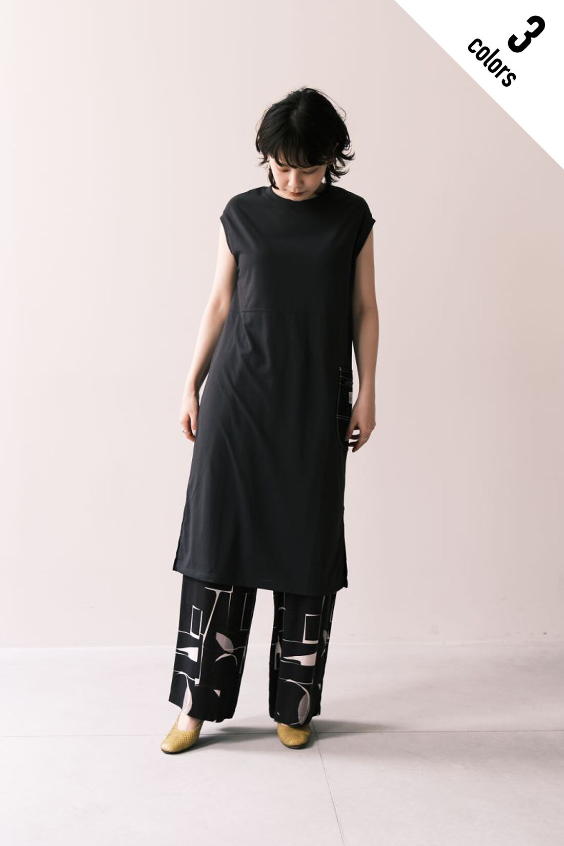 realstock [リアルストック]（Express BOX）|MEDE19F 〈SELECT〉 Lee　フレンチスリーブドレス|3.ブラック　モデル身長：157cm