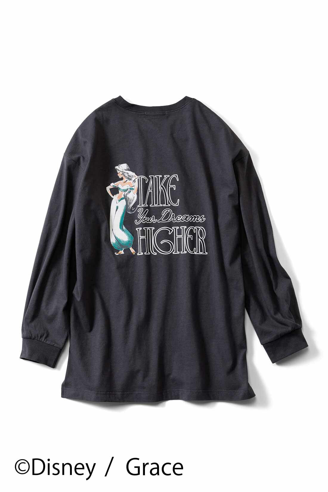 Real Stock|IEDIT[イディット]　「Disneyプリンセス」コットンカットソーロングTシャツ〈チャコール〉|〈Back〉　Jasmine チャコール