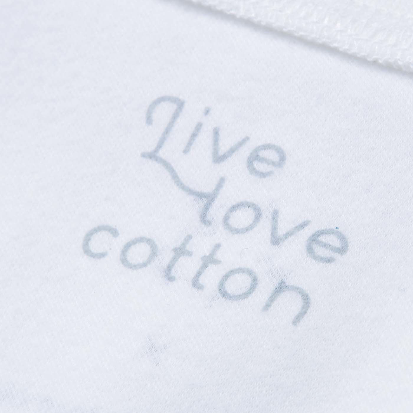 Real Stock|Live love cottonプロジェクト　el:ment×林青那 しあわせを感じる瞬間 オーガニックコットンＴシャツ〈おいしいご飯を食べられること〉|背面内側には、Live love cottonのロゴ入り。