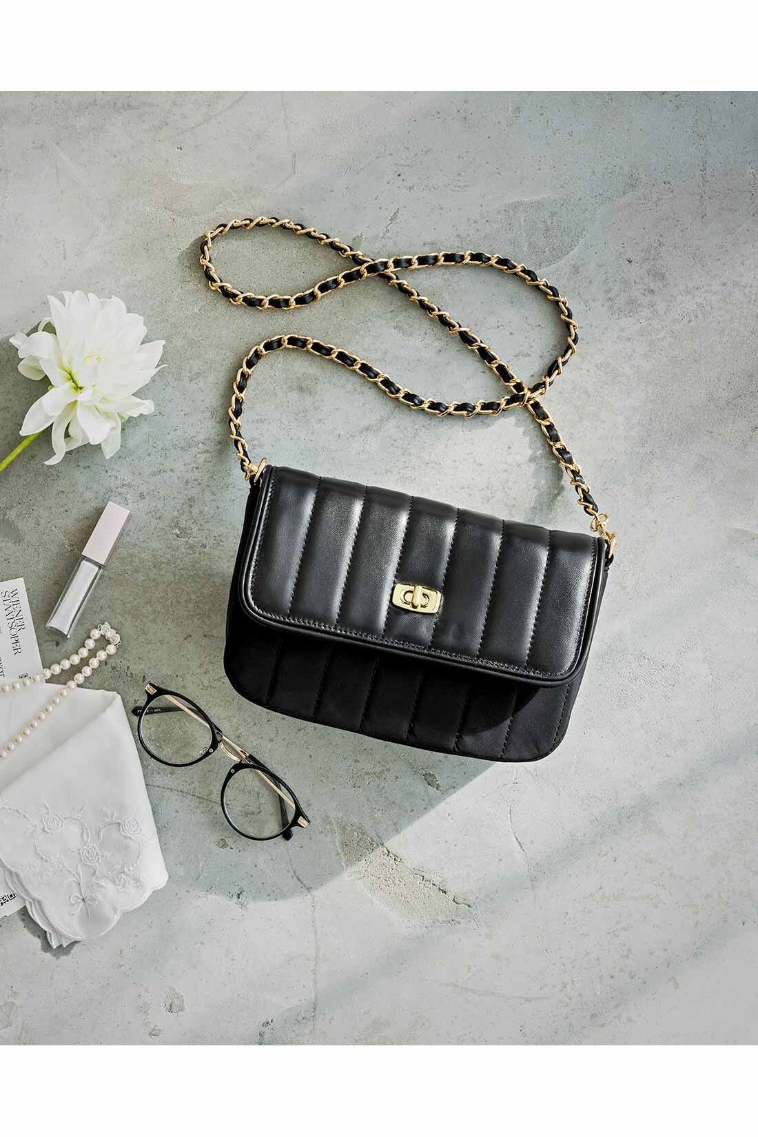 realstock [リアルストック]（Express BOX）|IEDIT+[イディットプラス]　シープスキン遣いのキルティングチェーンバッグ〈ブラック〉