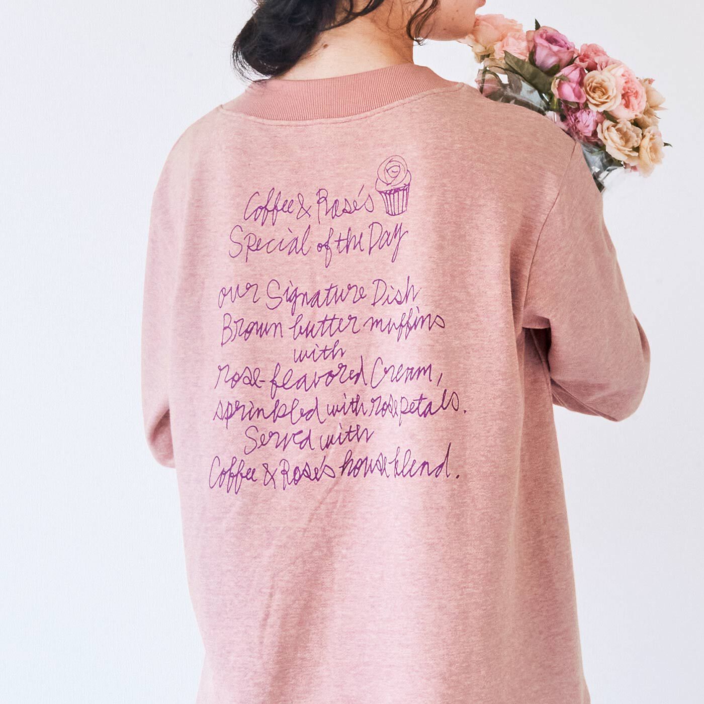 Real Stock|フラウグラット×FOOD TEXTILE【福田里香さんコラボ】　ビッグシルエットトレーナー　〈ローズの花びら染め〉