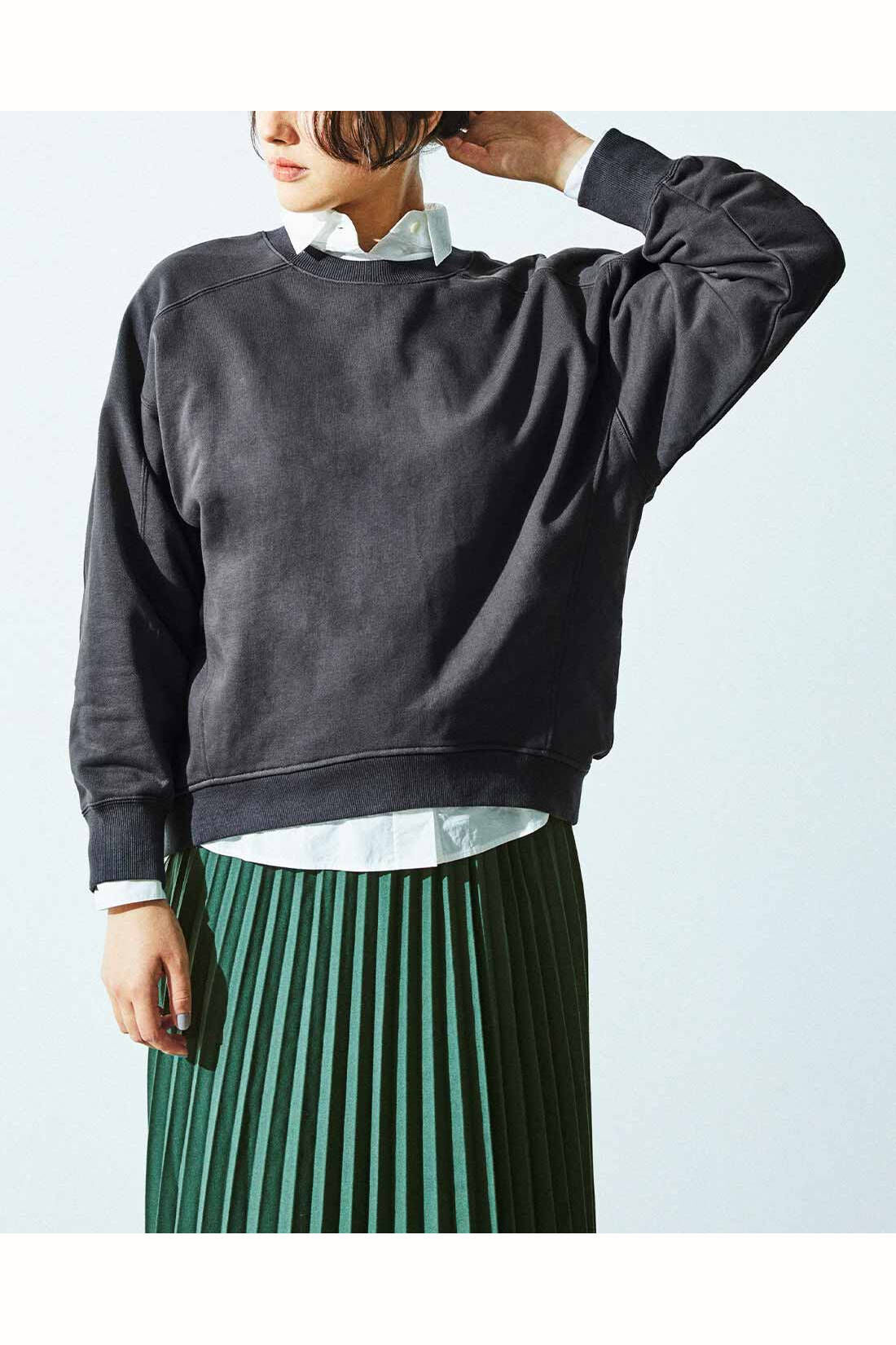 Real Stock|THREE FIFTY STANDARD　すそラウンドシルエットの裏毛プルオーバー〈チャコール〉