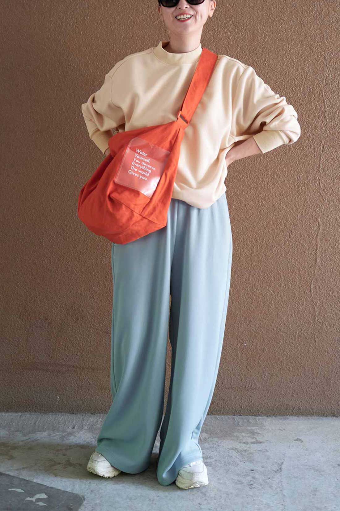 Real Stock|IEDIT[イディット]　フォトグラファー花盛友里さん×IEDIT[イディット]　デザインスウェットトップス＆イージーワイドパンツセット〈ベージュ×グリーン〉