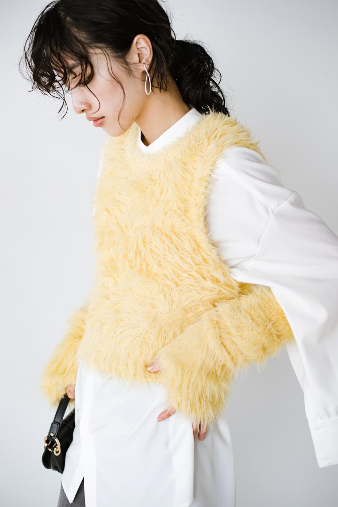Real Stock|ｈａｃｏ！×ＮＯＫＩ 花をまとうコラボシリーズ【糸菊】ふわっふわのニット＆アームウォーマー〈イエロー〉