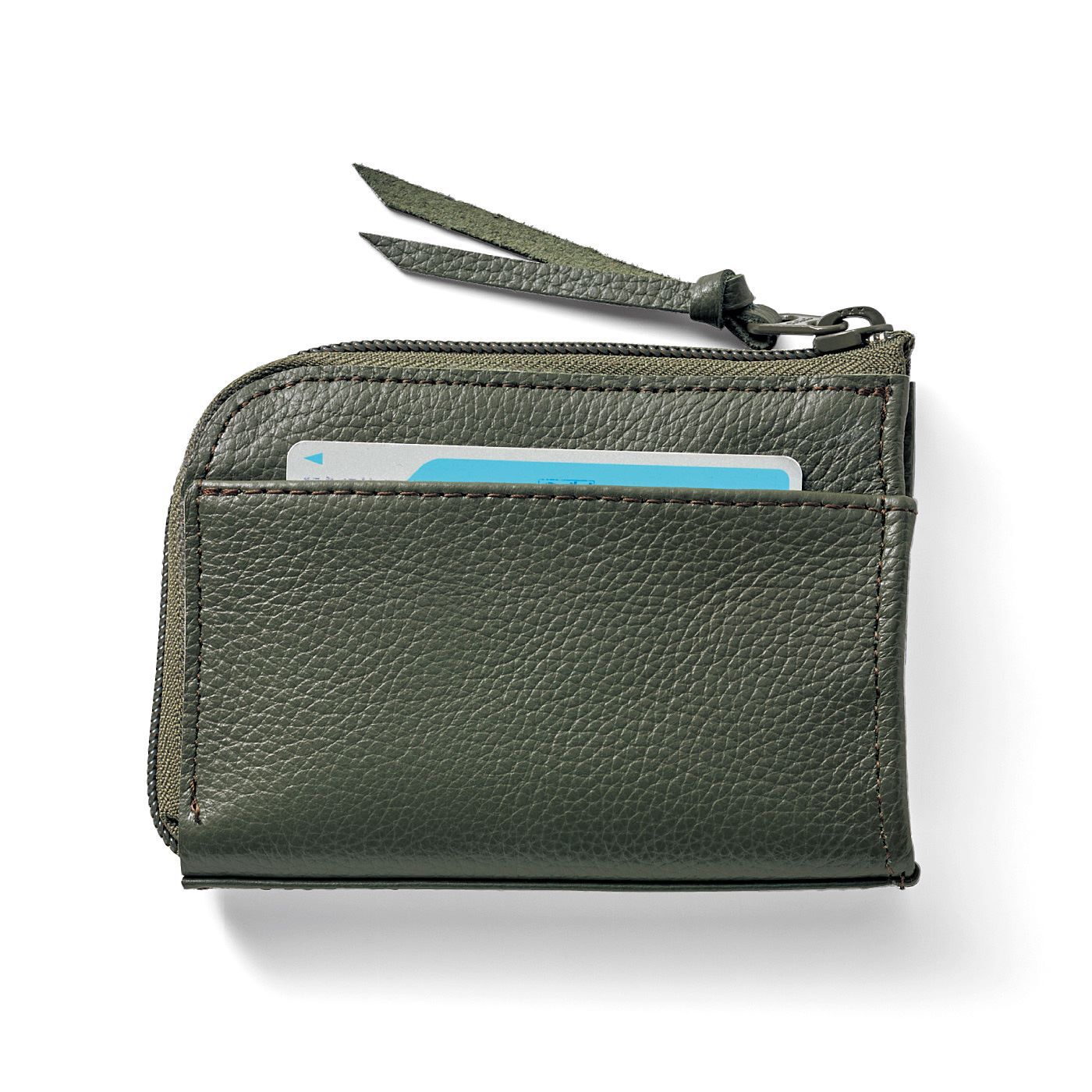 Real Stock|ちょうどいい大きさが手になじむ　本革ミニマム財布〈モスグリーン〉|BACK よく使うカードを入れると便利な背面ポケット付き。