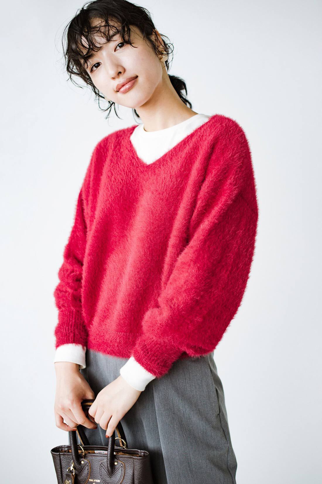 realstock [リアルストック]（Express BOX）|ｈａｃｏ！ 心までふわふわあったかい 女っぽＶネックニット〈レッド〉