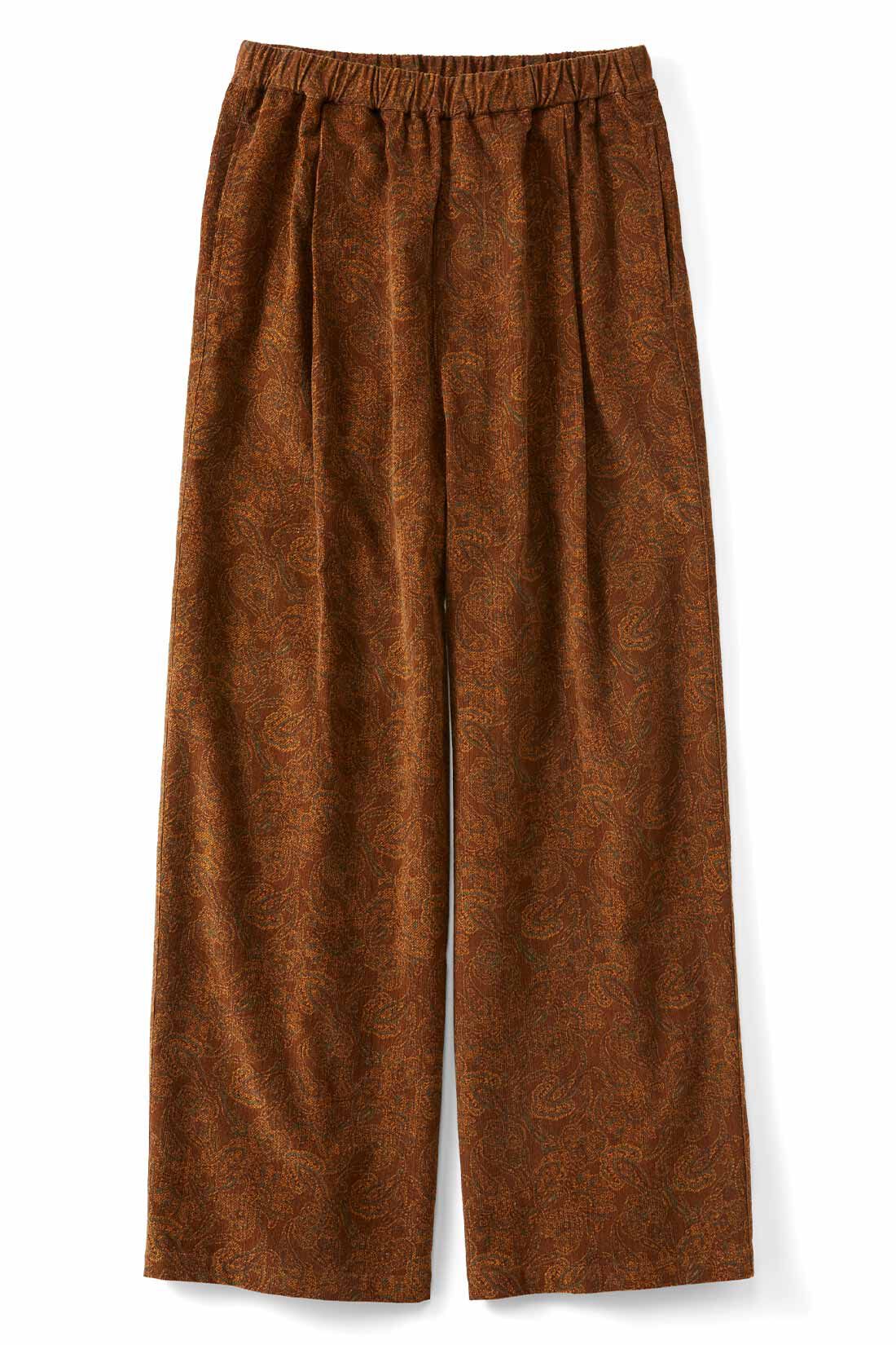 Real Stock|THREE FIFTY STANDARD　ペイズリー柄の細コールパンツ〈ブラウン〉