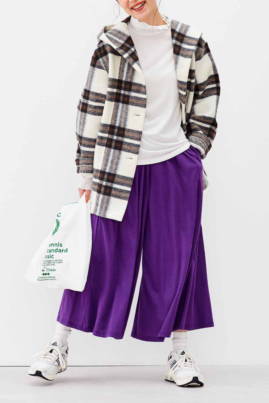 リブ イン コンフォート ひらりスカート見えの微起毛ガウチョパンツ〈パープル〉｜Real Stock[リアルストック]｜フェリシモ【公式通販】