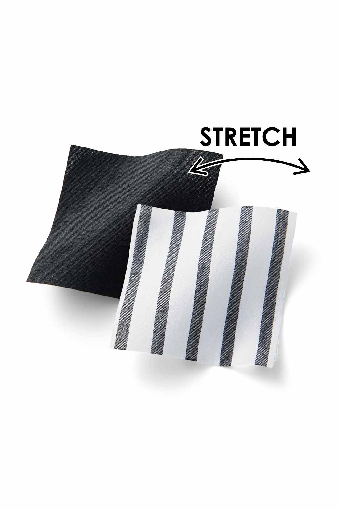 Real Stock|IEDIT[イディット]　シャーリングデザインが着映えする Aラインシャツチュニック〈ブラック〉|ほどよく張りのある、しわが気になりにくいナイロン混素材。