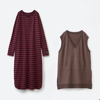 Real Stock | TWO-PIECE ワンピース＆ベスト〈ブラウン〉